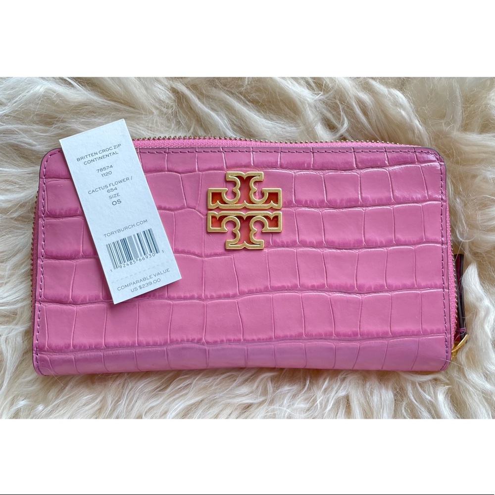 Tory Burch Britten Croc Zip Continental Wallet